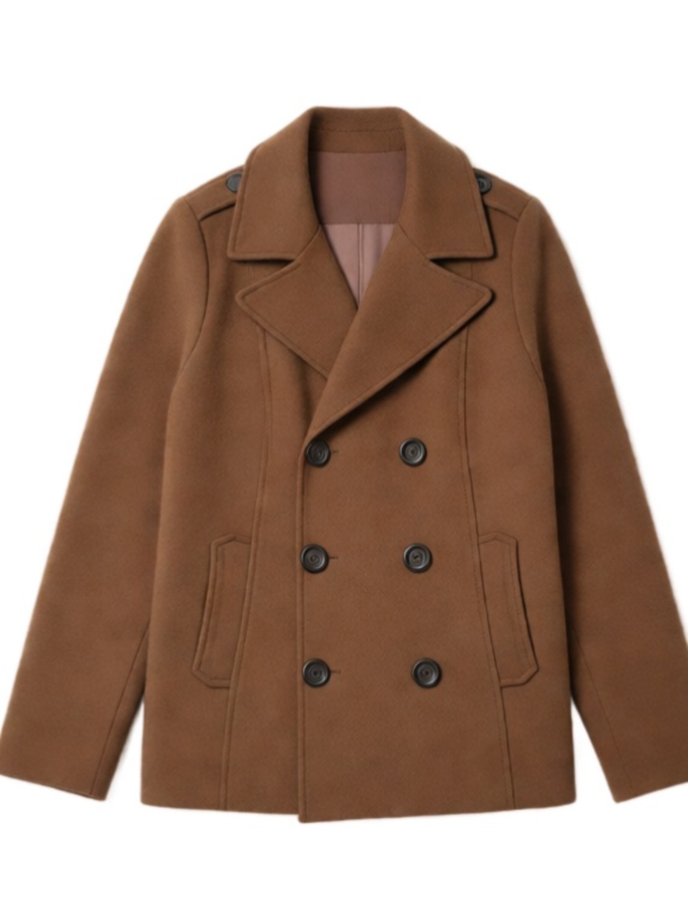Old Navy Brown Double-Breasted Wool Blend Peacoat | Classic | Large